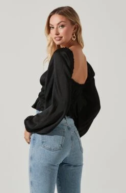 Rowan Satin Peplum Hem Long Sleeve Top -Chic Ladies Wear Shop AT17542 BLACK 5