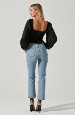 Rowan Satin Peplum Hem Long Sleeve Top -Chic Ladies Wear Shop AT17542 BLACK 6