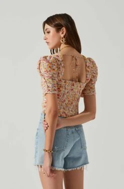 Floral Smocked Sweetheart Neck Puff Sleeve Top -Chic Ladies Wear Shop AT17552 PINKREDMULTIFL 5