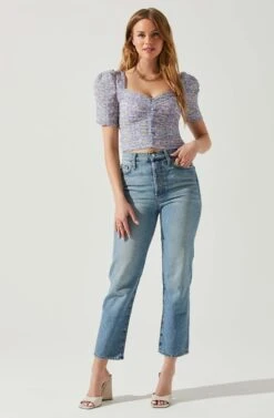 Floral Smocked Sweetheart Neck Puff Sleeve Top -Chic Ladies Wear Shop AT17552 PURPLEBLUEDITSY 1