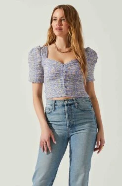 Floral Smocked Sweetheart Neck Puff Sleeve Top -Chic Ladies Wear Shop AT17552 PURPLEBLUEDITSY 3