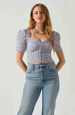 Floral Smocked Sweetheart Neck Puff Sleeve Top -Chic Ladies Wear Shop AT17552 PURPLEBLUEDITSY 4