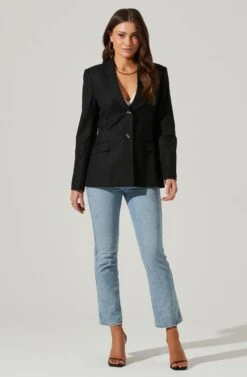 Fitted Buttoned Blazer -Chic Ladies Wear Shop AT17557 BLACK 1