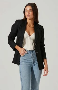 Fitted Buttoned Blazer -Chic Ladies Wear Shop AT17557 BLACK 4