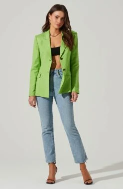 Fitted Buttoned Blazer -Chic Ladies Wear Shop AT17557 LIME 2