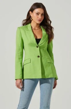 Fitted Buttoned Blazer -Chic Ladies Wear Shop AT17557 LIME 3