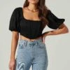 Eyelet Square Neck Balloon Sleeve Bustier Top -Chic Ladies Wear Shop AT17562 BLACK 3