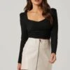 Long Sleeve Ruched Center Top -Chic Ladies Wear Shop AT17573 BLACK 3