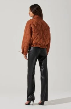 Dalia Quilted Cinched Jacket -Chic Ladies Wear Shop AT17586 BROWN 4