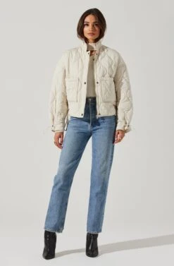 Dalia Quilted Cinched Jacket -Chic Ladies Wear Shop AT17586 EGGSHELL 1