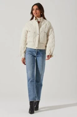 Dalia Quilted Cinched Jacket -Chic Ladies Wear Shop AT17586 EGGSHELL 2