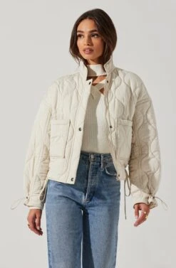 Dalia Quilted Cinched Jacket -Chic Ladies Wear Shop AT17586 EGGSHELL 3