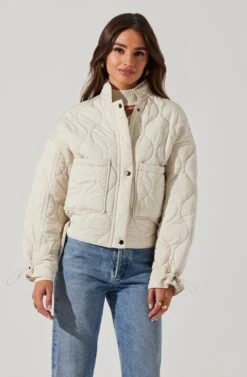 Dalia Quilted Cinched Jacket -Chic Ladies Wear Shop AT17586 EGGSHELL 4
