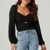 Long Sleeve Plisse Cross Bust Top -Chic Ladies Wear Shop AT17587 BLACK 3
