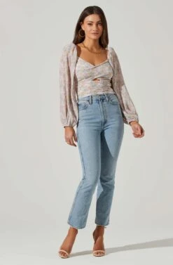 Long Sleeve Plisse Cross Bust Top -Chic Ladies Wear Shop AT17587 PINKBLUEMULTIFL 1