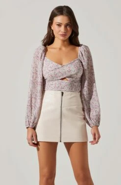 Long Sleeve Plisse Cross Bust Top -Chic Ladies Wear Shop AT17587 PURPLEDITSY 2