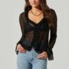 Ruffle Sheer Tie Front Top -Chic Ladies Wear Shop AT17594 BLACK 3