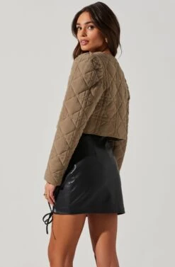 Lucia Quilted Cropped Puff Sleeve Jacket -Chic Ladies Wear Shop AT17627 LIGHTOLIVE 3