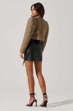 Lucia Quilted Cropped Puff Sleeve Jacket -Chic Ladies Wear Shop AT17627 LIGHTOLIVE 4
