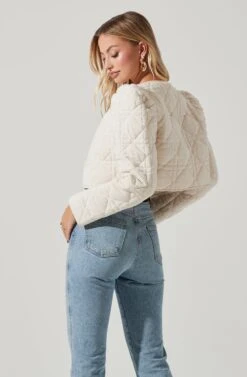 Lucia Quilted Cropped Puff Sleeve Jacket -Chic Ladies Wear Shop AT17627 OFFWHITE 4