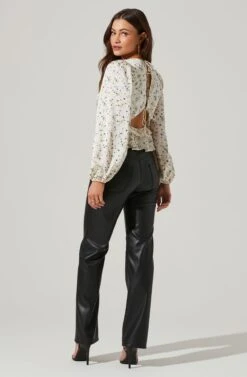 Floral Long Sleeve Tie Back Ruffle Bust Top -Chic Ladies Wear Shop AT17643 CREAMPERIWINKLEDIT 4