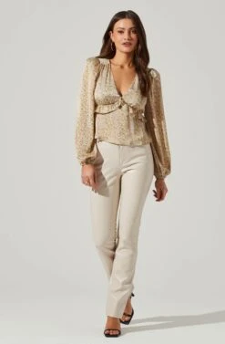 Floral Long Sleeve Tie Back Ruffle Bust Top -Chic Ladies Wear Shop AT17643 MUSTARDPINKDITSY 1