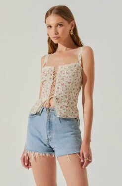 Lace Up Floral Cami Top -Chic Ladies Wear Shop AT17712 CORALCREAMDITSY 3