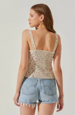 Lace Up Floral Cami Top -Chic Ladies Wear Shop AT17712 CORALCREAMDITSY 6