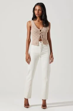 Crochet Front Tie Flyaway Top -Chic Ladies Wear Shop AT17713 TAUPE 2