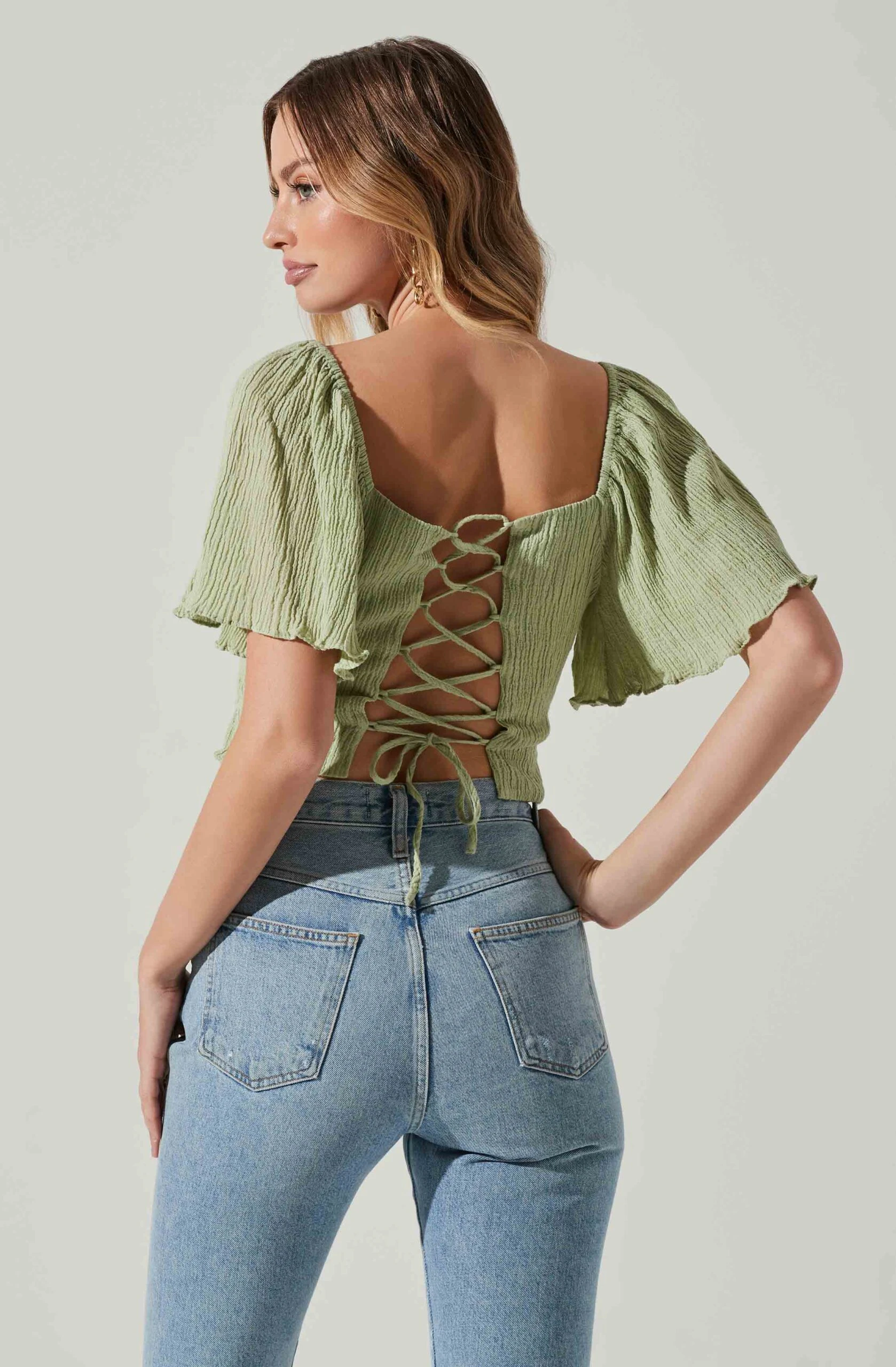 Flutter Sleeve Lace Back Top 14 Flutter Sleeve Lace Back Top - Image 12