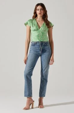 Satin V Neck Flutter Sleeve Top -Chic Ladies Wear Shop AT17746 CREAMLIMEDITSY 1