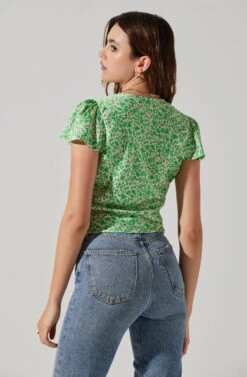 Satin V Neck Flutter Sleeve Top -Chic Ladies Wear Shop AT17746 CREAMLIMEDITSY 6