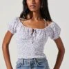 Smocked Halter Tie Floral Top -Chic Ladies Wear Shop AT17777 BLUELAVENDERFLORAL 4 1