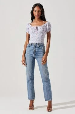 Smocked Halter Tie Floral Top -Chic Ladies Wear Shop AT17777 BLUELAVENDERFLORAL 4 4