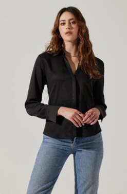 Tie Back Corset Button Up Top -Chic Ladies Wear Shop AT17840 BLACK 2