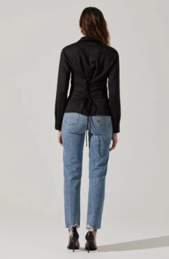 Tie Back Corset Button Up Top -Chic Ladies Wear Shop AT17840 BLACK 3