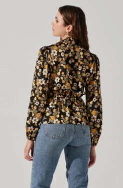 Asymmetrical Collared Floral Wrap Top -Chic Ladies Wear Shop AT17922 BLACKYELLOWFLORAL 6