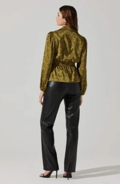 Asymmetrical Collared Floral Wrap Top -Chic Ladies Wear Shop AT17922 OLIVEFLORALSKETCH 5