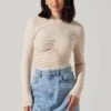 Center Ruched Long Sleeve Top -Chic Ladies Wear Shop AT17923 CREAM 1