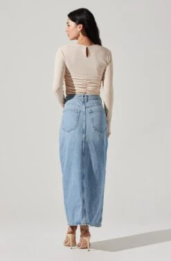 Center Ruched Long Sleeve Top -Chic Ladies Wear Shop AT17923 CREAM 5