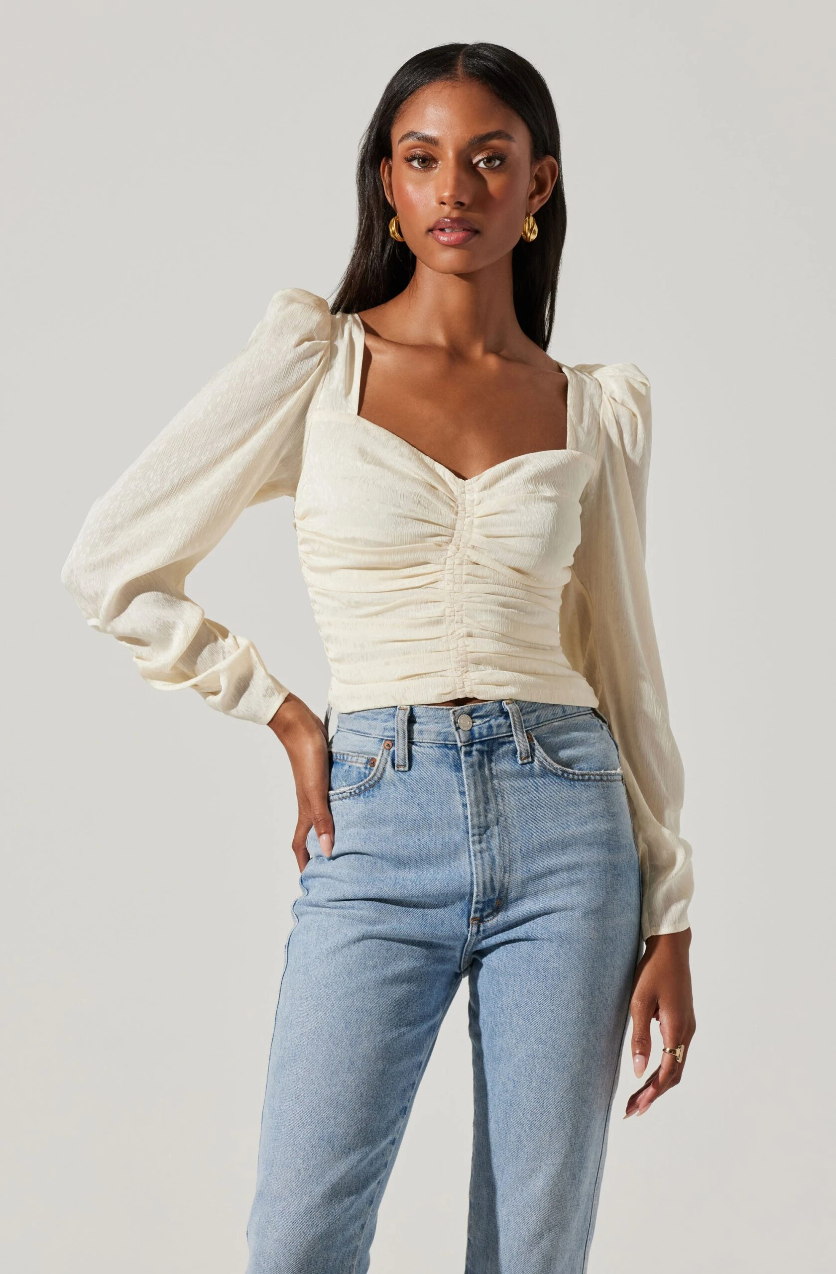 Long Sleeve Ruched Puff Sleeve Top 5 Long Sleeve Ruched Puff Sleeve Top - Image 3