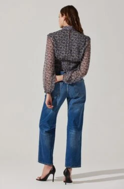 Floral Puff Sleeve Mock Neck Top -Chic Ladies Wear Shop AT17933 BLACKPURPLEFLORAL 5