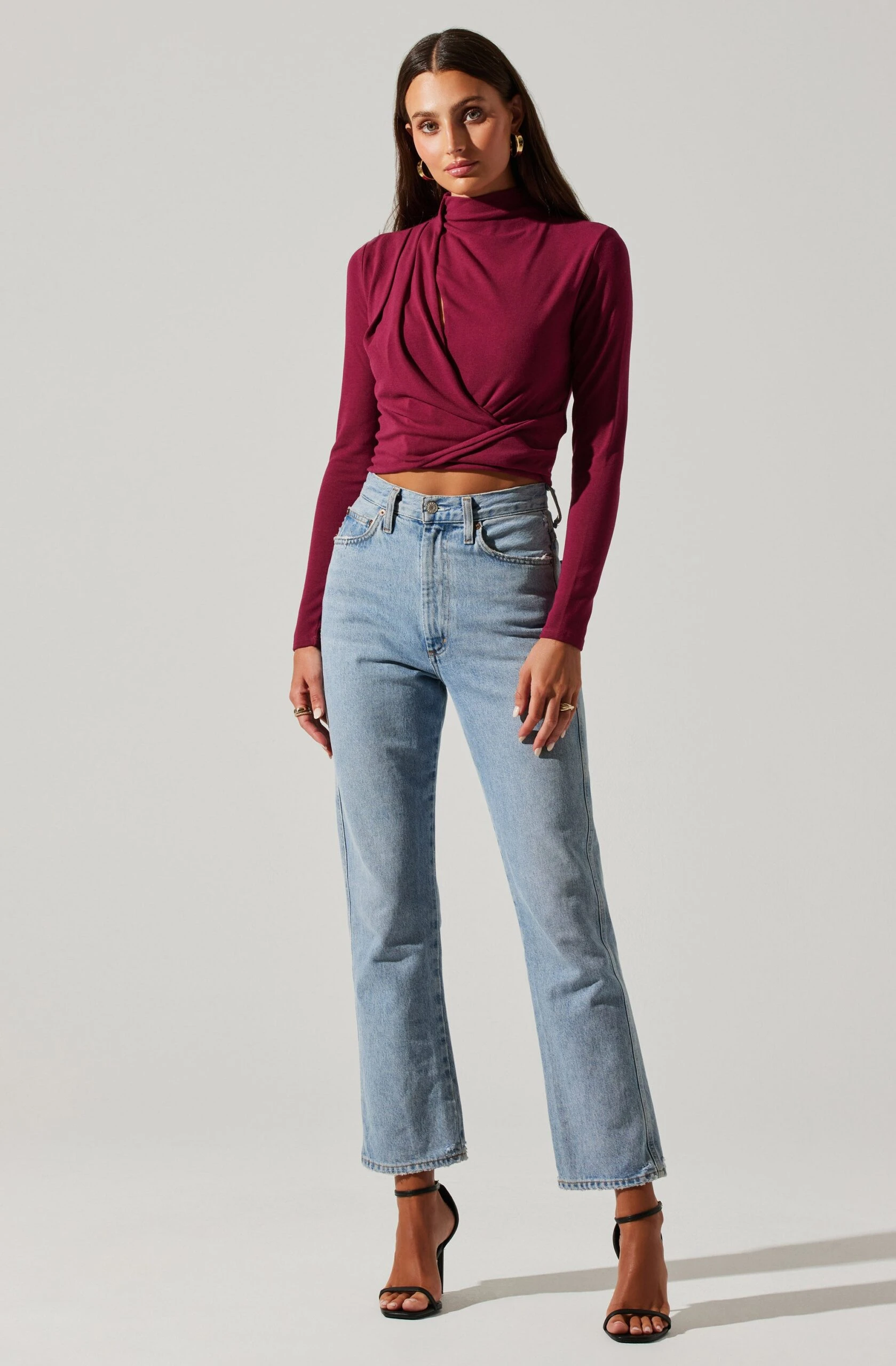 Asymmetrical Pleated Cutout Mock Neck Top 5 Asymmetrical Pleated Cutout Mock Neck Top - Image 3