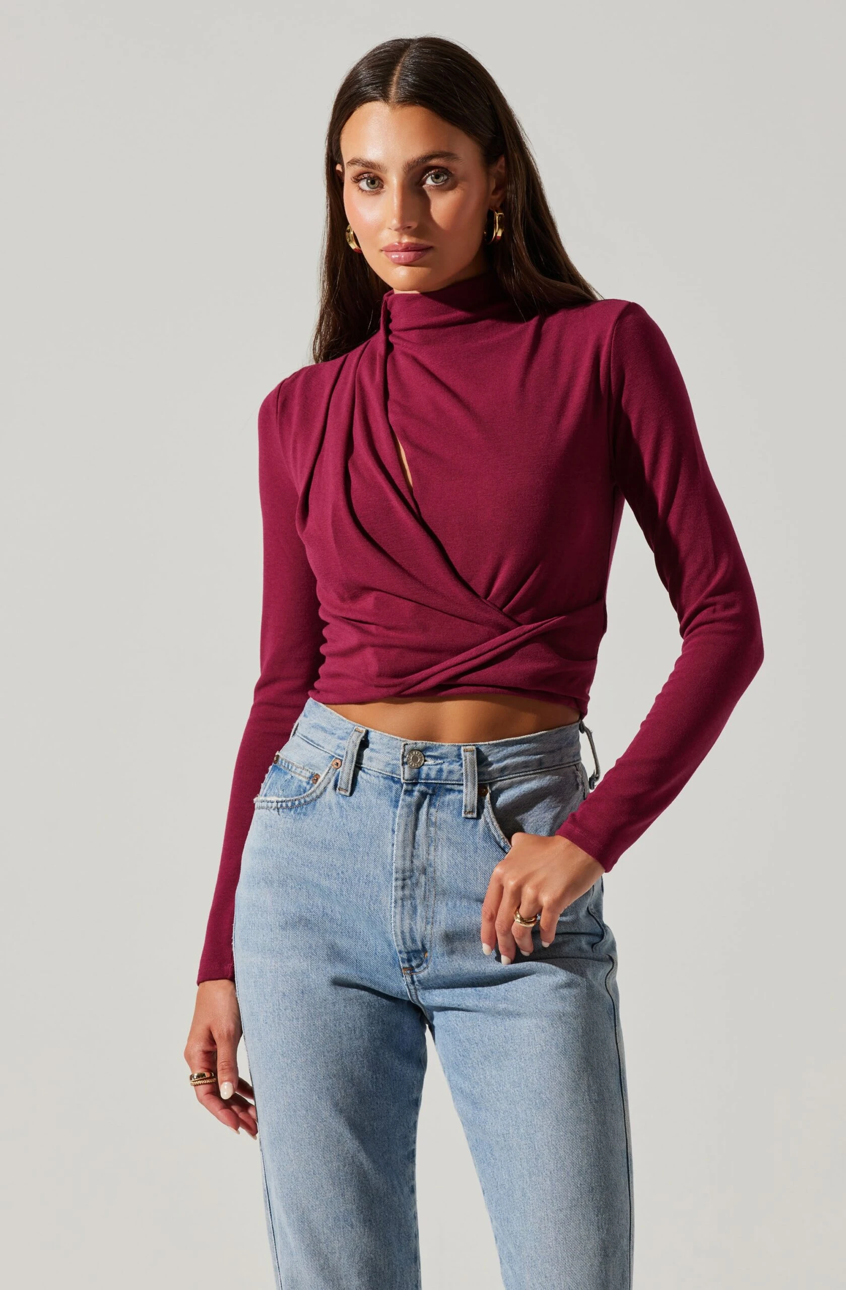 Asymmetrical Pleated Cutout Mock Neck Top 6 Asymmetrical Pleated Cutout Mock Neck Top - Image 4
