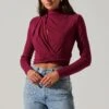Asymmetrical Pleated Cutout Mock Neck Top -Chic Ladies Wear Shop AT17934 BERRY 4