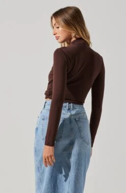 Asymmetrical Pleated Cutout Mock Neck Top 29 Asymmetrical Pleated Cutout Mock Neck Top -Chic Ladies Wear Shop AT17934 ESPRESSO 2