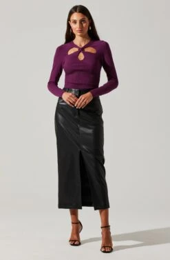 Twist Neck Cutout Sweater -Chic Ladies Wear Shop AT17944 PLUM 4