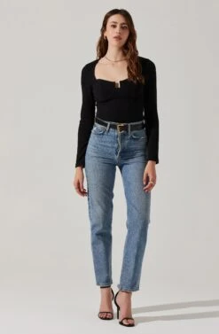 Long Sleeve Cupped Bust Knit Top -Chic Ladies Wear Shop AT17996 BLACK 2