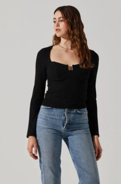 Long Sleeve Cupped Bust Knit Top -Chic Ladies Wear Shop AT17996 BLACK 3