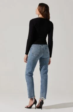 Long Sleeve Cupped Bust Knit Top -Chic Ladies Wear Shop AT17996 BLACK 5